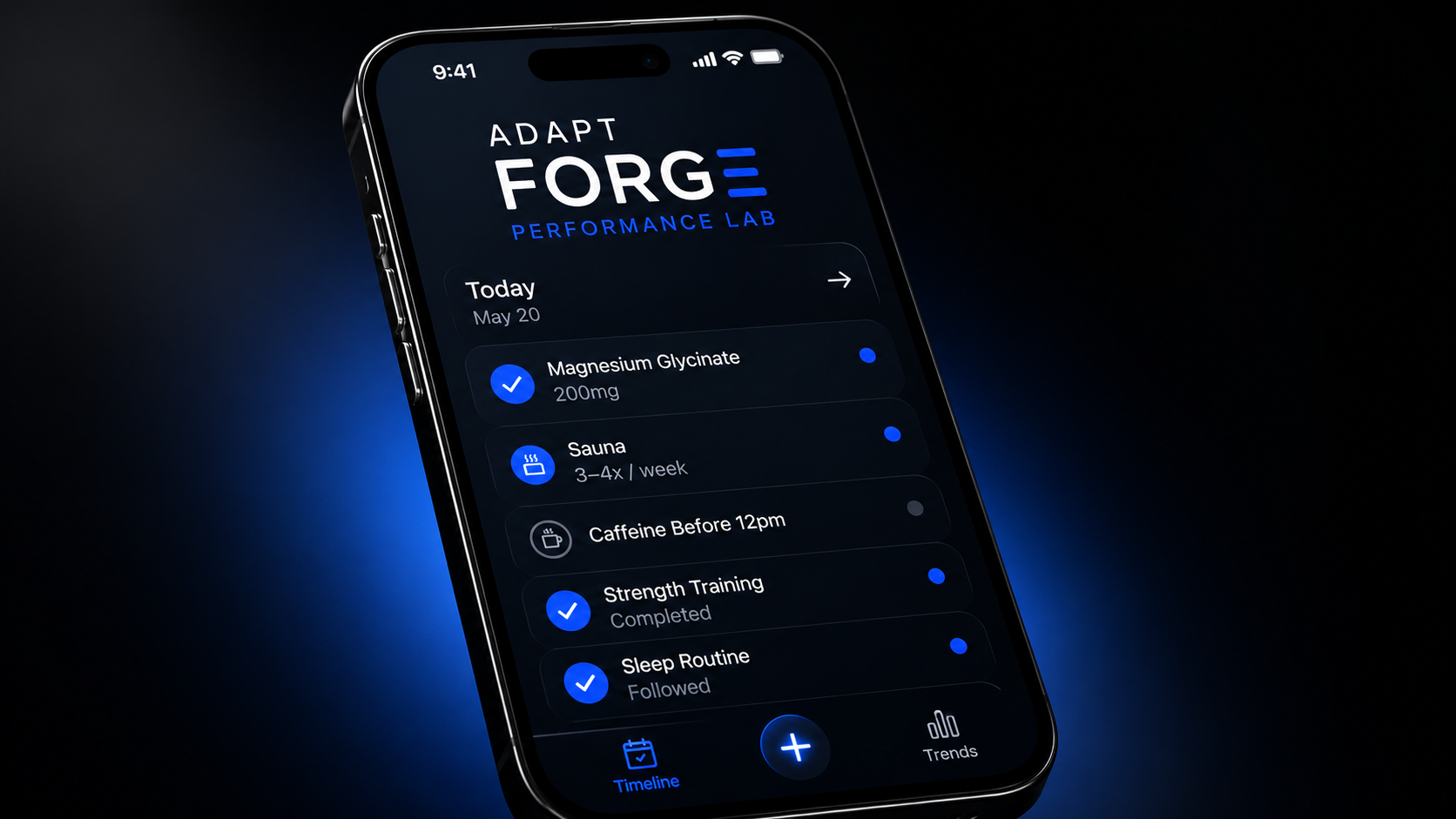 AdaptForge intervention tracking and Apple Health context app